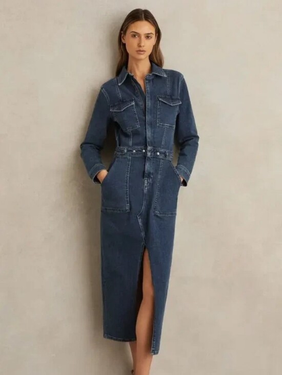 Good American Dresses & Skirts - Good American Long Sleeve Midi Denim Dress NWT Retail $229-retrofete-zara-revolv